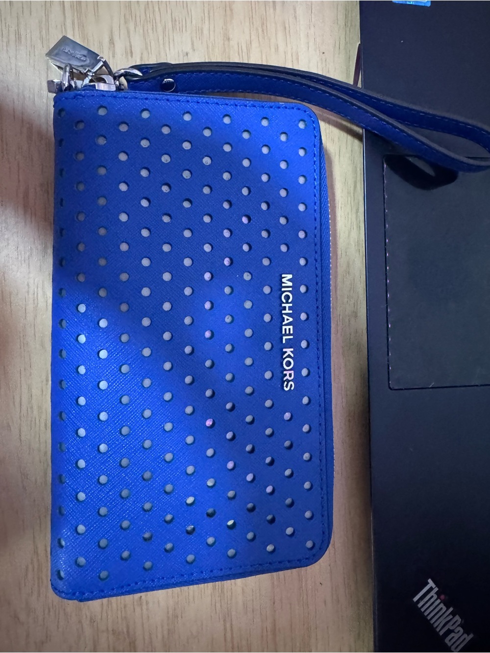 Michael Kors Blue Perforated Wristlet Wallet